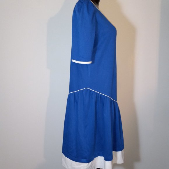 drop-waist ruffle hem dress vintage early 1980s polyester-cotton blend jersey - Picture 10 of 14